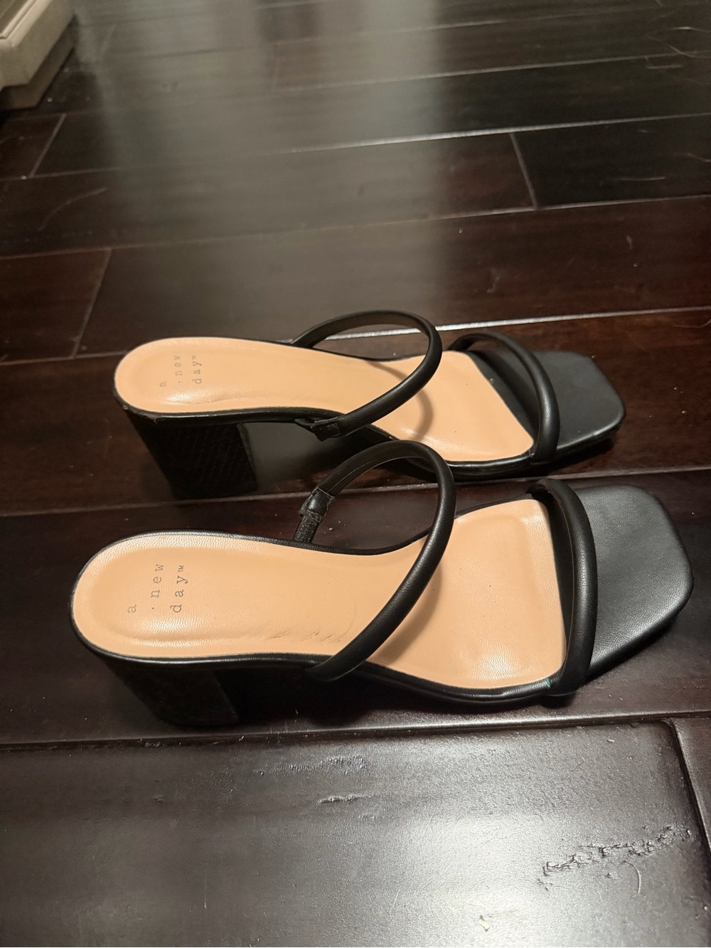 Black Strappy Block Heel Sandals - Women's